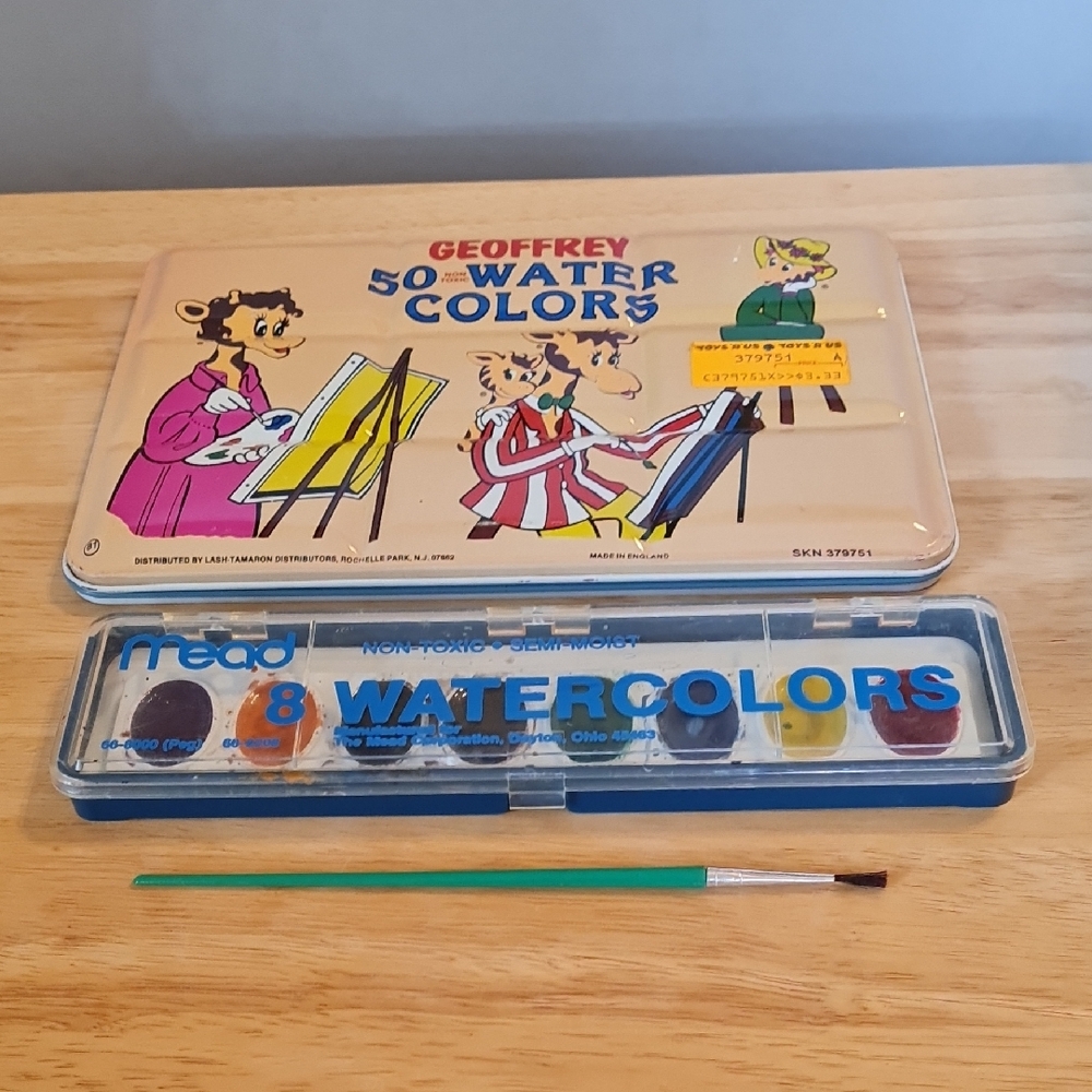 Vintage Toy's R Us Geoffrey Watercolor Set, Mead Watercolor Set with Brush, GUC